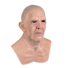 (B) Halloween Smoking Granny Mask Latex Headset Cosplay Grandpa Wig Mask