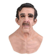 (C) Halloween Smoking Granny Mask Latex Headset Cosplay Grandpa Wig Mask