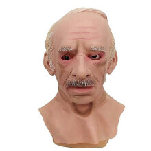 (H) Halloween Smoking Granny Mask Latex Headset Cosplay Grandpa Wig Mask