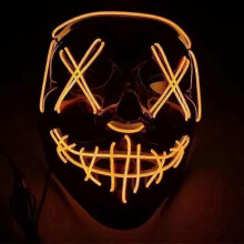 (Orange) Led Luminous Black V-Shaped Mask, Cold Light Halloween Mask, Ghost Dance Luminous Mask