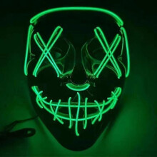(Green) Led Luminous Black V-Shaped Mask, Cold Light Halloween Mask, Ghost Dance Luminous Mask
