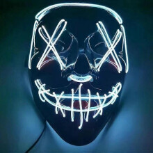 (White) Led Luminous Black V-Shaped Mask, Cold Light Halloween Mask, Ghost Dance Luminous Mask