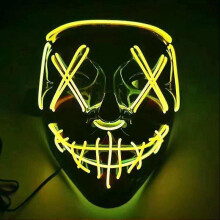 (Fluorescent Yellow) Led Luminous Black V-Shaped Mask, Cold Light Halloween Mask, Ghost Dance Luminous Mask