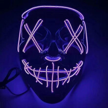 (Purple) Led Luminous Black V-Shaped Mask, Cold Light Halloween Mask, Ghost Dance Luminous Mask