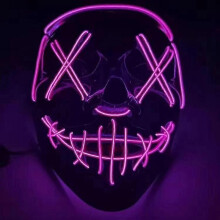 (Pink) Led Luminous Black V-Shaped Mask, Cold Light Halloween Mask, Ghost Dance Luminous Mask