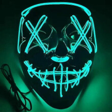 (Ice Blue) Led Luminous Black V-Shaped Mask, Cold Light Halloween Mask, Ghost Dance Luminous Mask