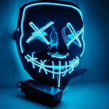 (Blue) Led Luminous Black V-Shaped Mask, Cold Light Halloween Mask, Ghost Dance Luminous Mask