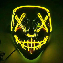 (Yellow) Led Luminous Black V-Shaped Mask, Cold Light Halloween Mask, Ghost Dance Luminous Mask