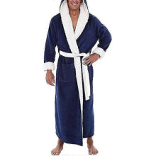 (3XL, Dark Blue) Men Long Hooded Bathrobe Soft Nightgown Robe Dressing Gown Nightwear