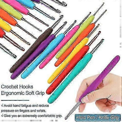 (A) 59pcs Ergonomic Crochet Hook Set 5 Rolls Yarn Knitting Needles Kit For Starters 1