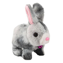 (Gray) Plush Stuffed Animal Squeaking Walking Cute Rabbit Electric Toy New Years Christmas Birthday Holiday Gifts for Toddlers Red