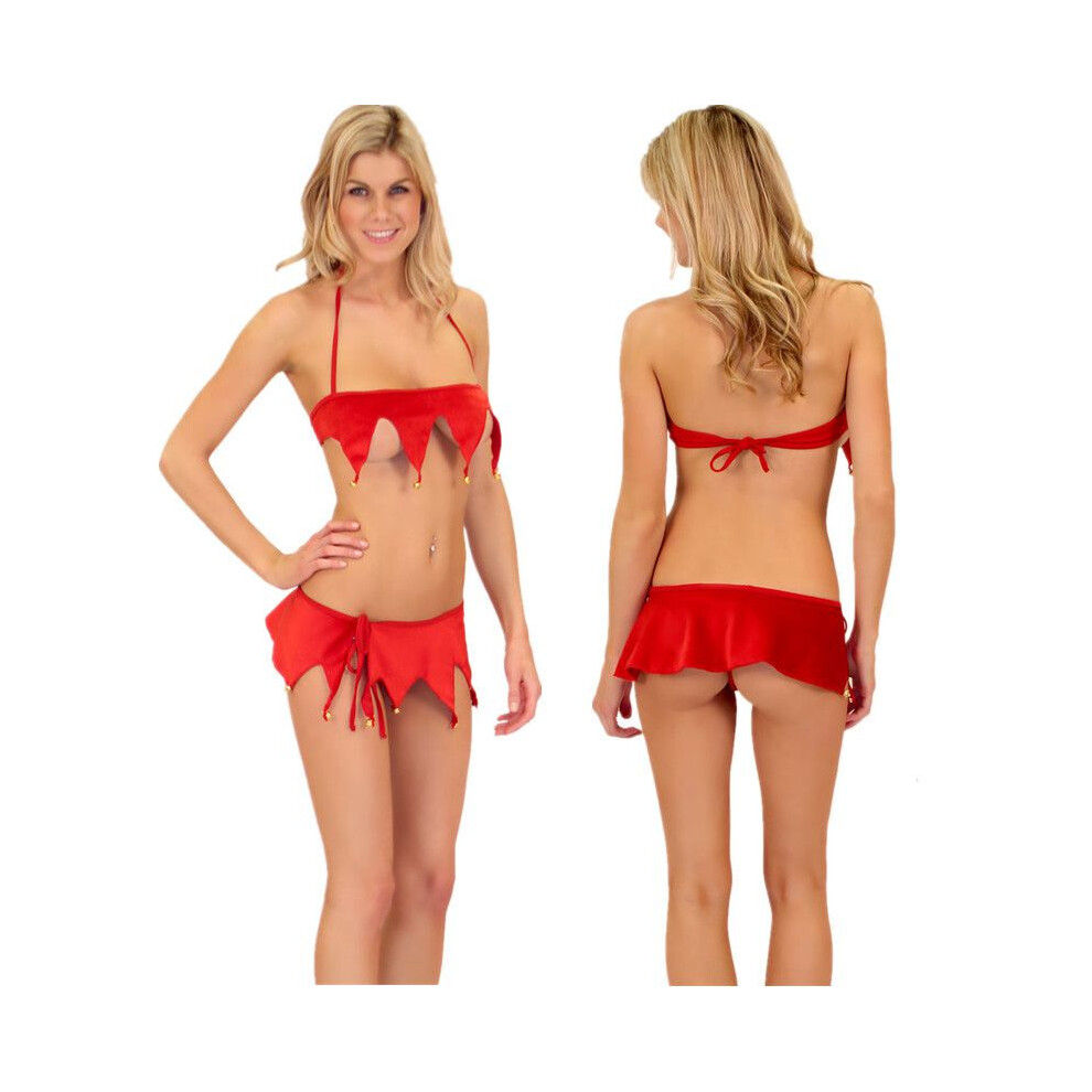(Flag Set)Ensemble vêtements de nuit robe babydoll rouge lingerie sexy Noël sous vêtement femme costume
