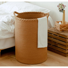 Woven Laundry Basket, Tall Wicker Basket For Blankets And Clothes, 15D X 20H, Brown Helles Braun