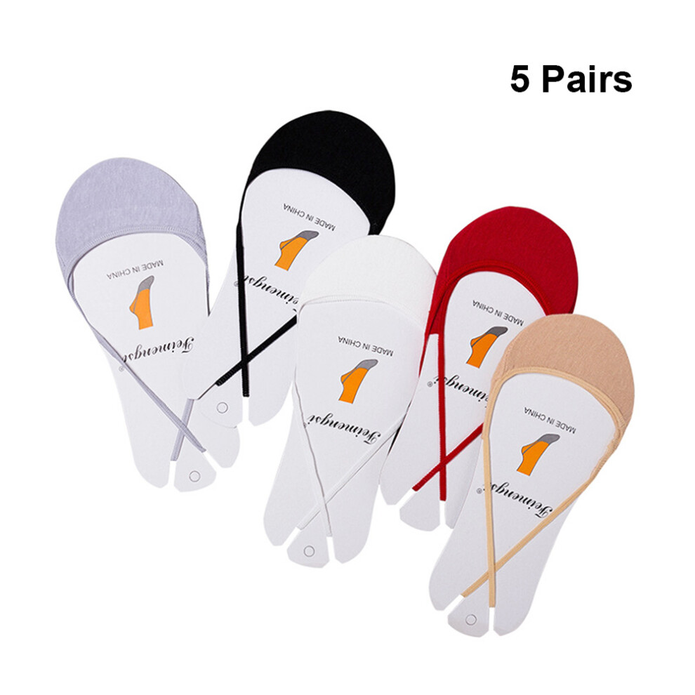 Grip Socks Women Cotton 5 Pairs Half Sock Coverage Red-image-OPC-PJFWHNW-NEW