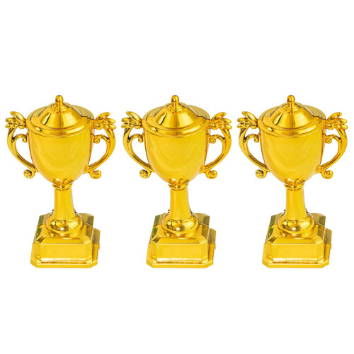3Pcs Golden Plastic Trophy Cake Toppers Creative Contest Party Picks 2