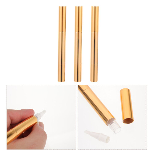 3Pcs Golden Empty Pens Twisting Brush Tips Cosmetic Nail Art Tools 2