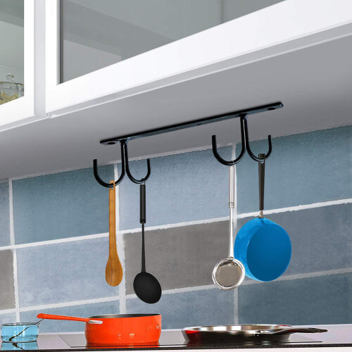 1Set Black Iron Mug Hook Under Cabinet Cup Holder Kitchen Organizer 1