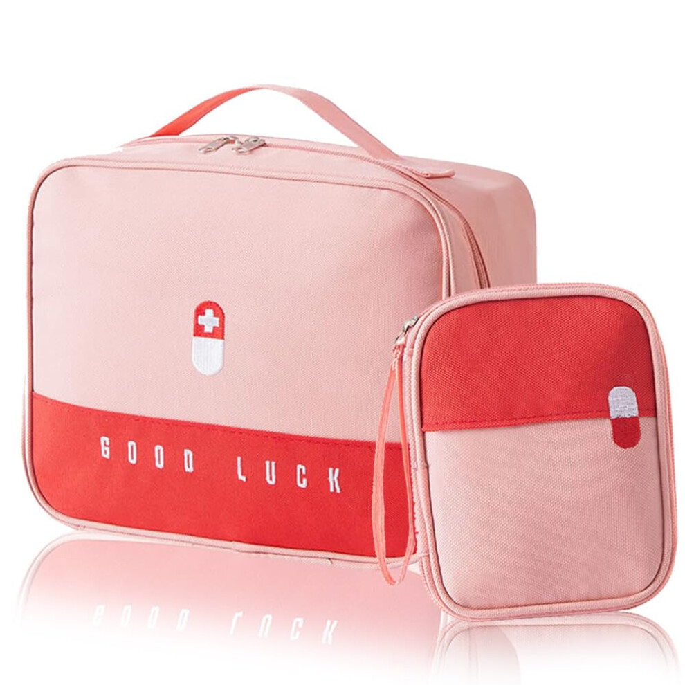 Pink Medicine Bag 2-Pack Waterproof Portable Emergency Bag For Medicine Storage For School Travel Camping Home