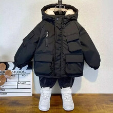 (Black, 150 For 9-10T) Baby Children Boys Fur Winter School Thick Fleece Warm Outerwear Coat Jacket