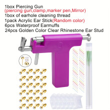 (OT140064PI-6) 194/206/268pcs Reusable Professional Multi Purpose Pink Ear Piercing Gun Kit Nose Piercing Tools Set with Stainless Steel Stud Earrings
