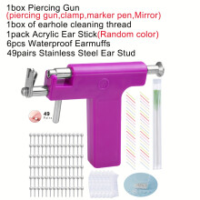 (OT140064PI-1) 194/206/268pcs Reusable Professional Multi Purpose Pink Ear Piercing Gun Kit Nose Piercing Tools Set with Stainless Steel Stud Earrings