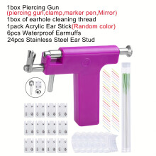 (OT140064PI-8) 194/206/268pcs Reusable Professional Multi Purpose Pink Ear Piercing Gun Kit Nose Piercing Tools Set with Stainless Steel Stud Earrings