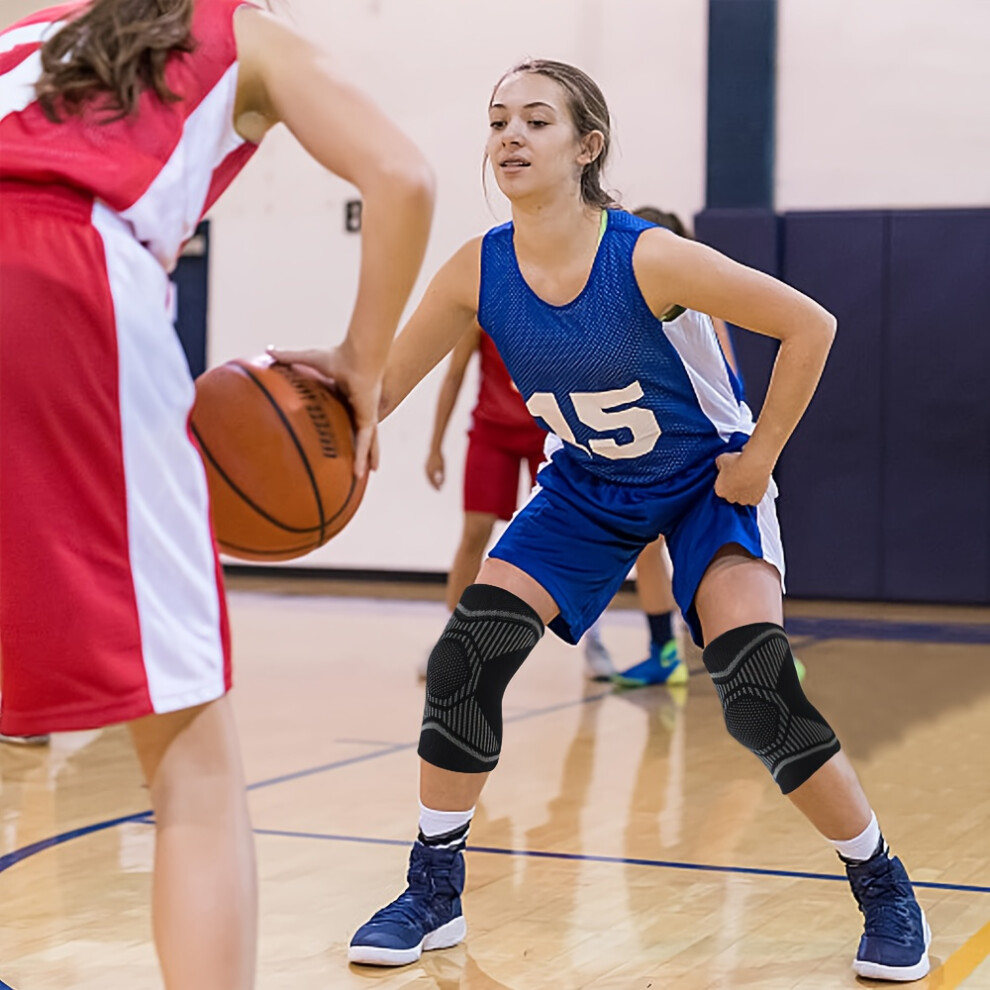 (Style1, L) 1 Pair Kids Knee Brace Sleeves - Compression Knee Support with Straps, Breathable Fabric for Basketball, Volleyball- Youth Knee Pads-image-OPC-PJFY2QJ-NEW