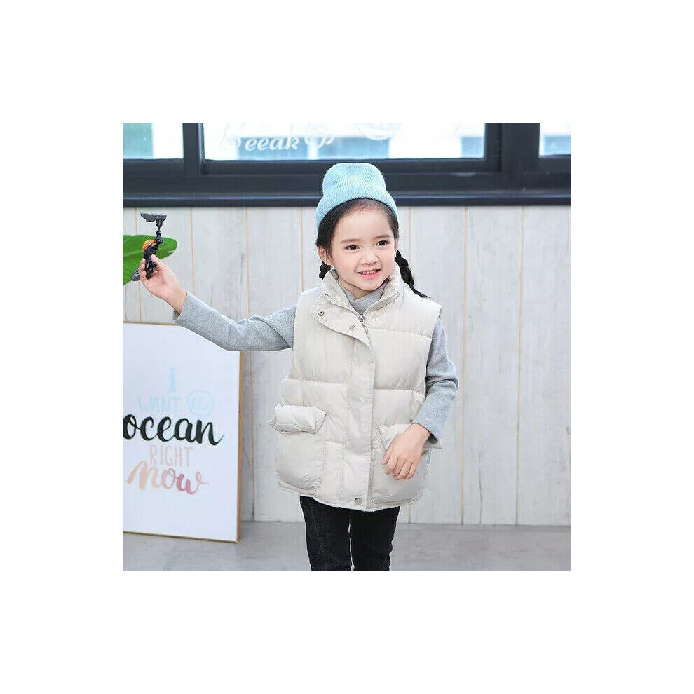 (2-3 Years, Beige) Kids Boys Girls Bodywarmer Gilet Padded Vest Puffer Jacket Baby Coat Outerwear