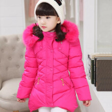 (Rose red, 4-5 Years) Girls Kids Winter Coat Jacket Faux Fur Hooded Long Parka Coats Warm Outerwear