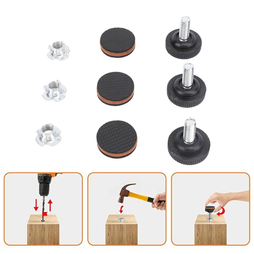 20Pcs Adjustable Furniture Leveler With T Nuts & Rubber Pad For Desk, Chair, Bed 3311337139262