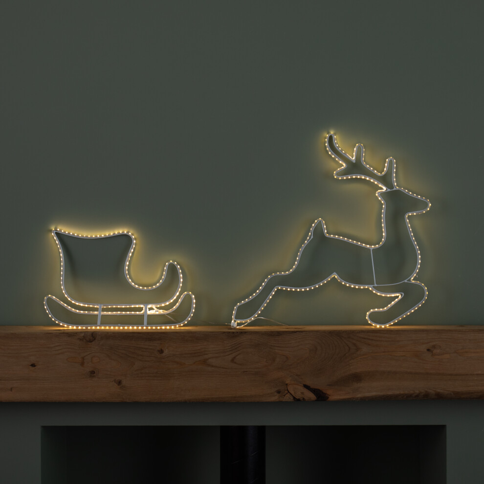 Festive 42Cm Light Up Hanging Christmas Reindeer And Sleigh Silhouette With Warm White Leds - Image 6