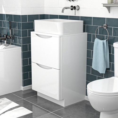 NES Home Nes Home 500mm White Freestanding Vanity Unit With Square Bowl Basin 2