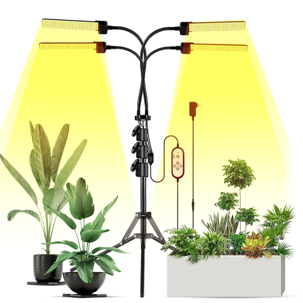 3 Heads LED Grow Light, Full Spectrum, Adjustable Tripod, Remote-image-OPC-PJFYBF7-NEW