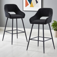 (Black, 2 Bar Stools) 1/2 Velvet Bar Stools High Counter Breakfast Chair