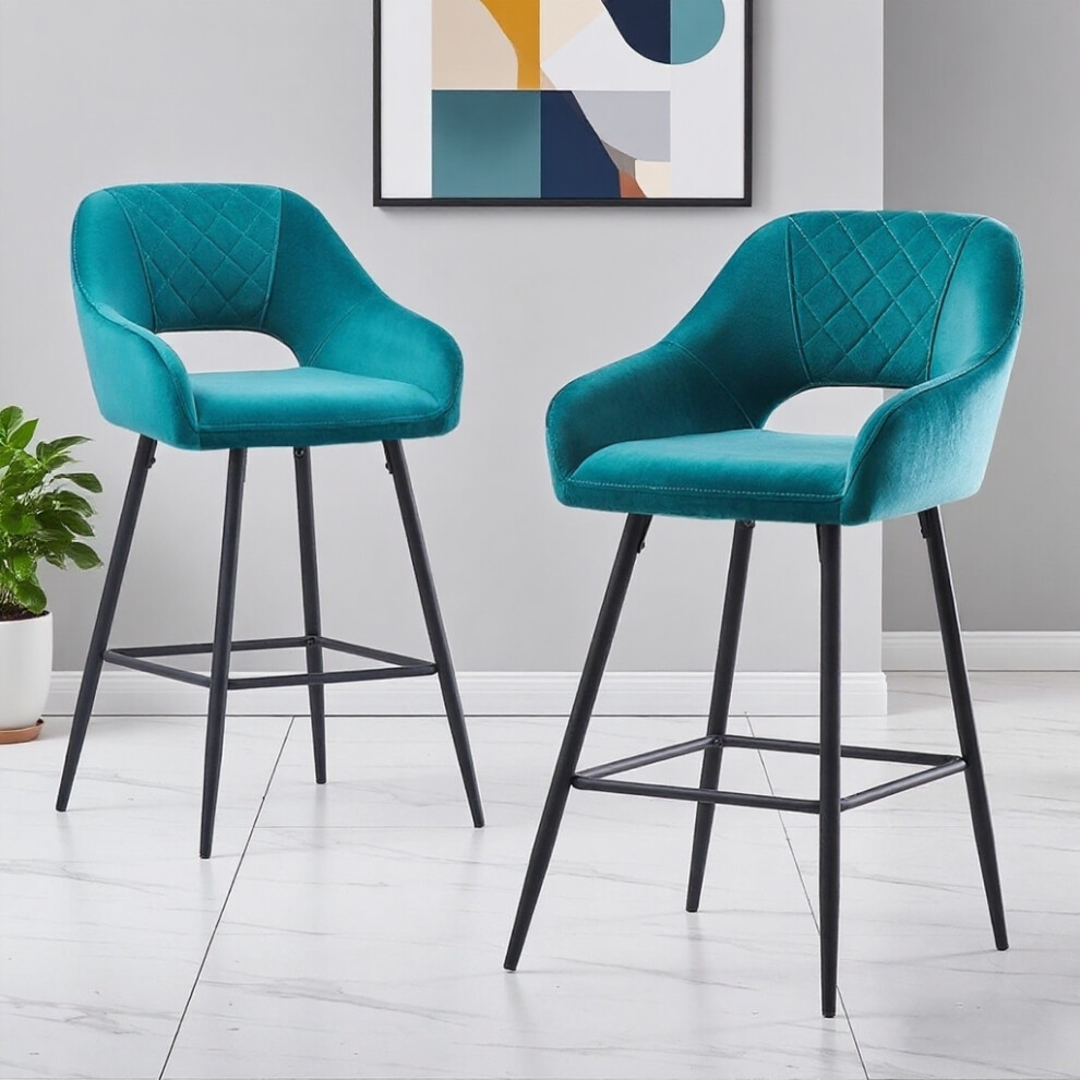 Ainpecca (Dark Teal, 2 Bar Stools) 1/2 Velvet Bar Stools High Counter Breakfast Chair Blue,Multicoloured
