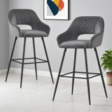 (Grey, 2 Bar Stools) 1/2 Velvet Bar Stools High Counter Breakfast Chair