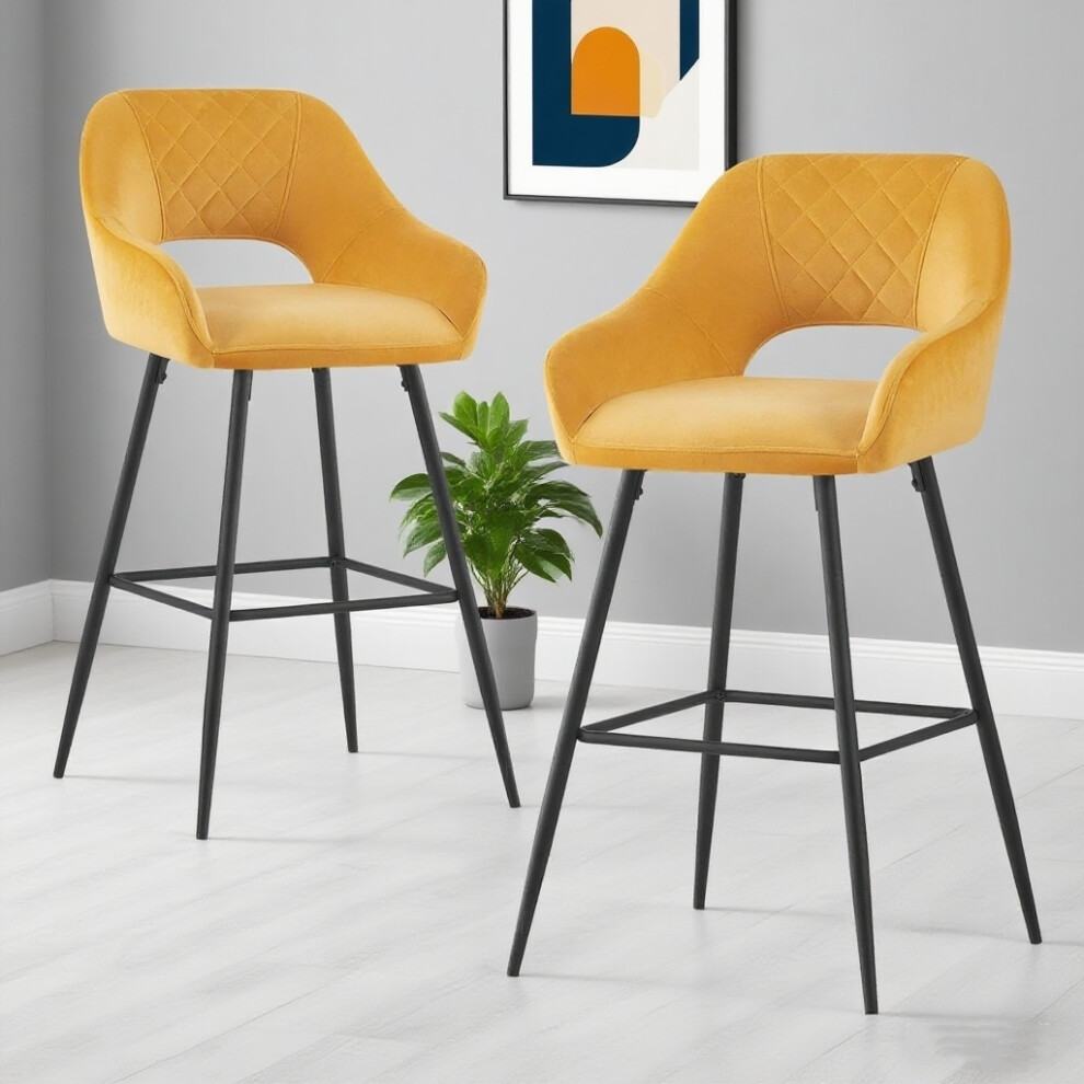 Ainpecca (, 2 Bar Stools) 1/2 Velvet Bar Stools High Counter Breakfast Chair Yellow