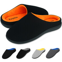 KEPLIN Men's Memory Foam Slippers, Orange/Black, UK Size13
