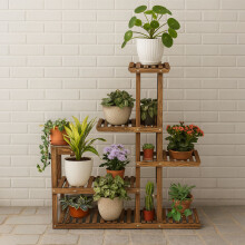 Neo 6 Tier Wooden Plant Stand for Balcony Indoor Garden & Patio Outdoor Flower Shelf Display Rack