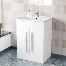 Aric White 600mm Gloss Bathroom Basin Sink Cabinet & Ceramic Basin Flat Pack