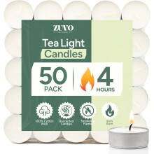 Zuvo Tea Light Candles 4 Hour Burn 50 Pack Unscented Tealights with Cotton Wick