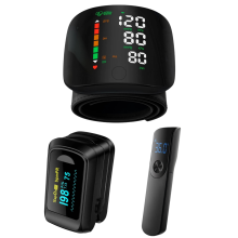 Handgelenk-Blutdruckmessgerät mit LED-Anzeige, Fingerpulsoximeter, Blutsauerstoffmonitor, Pulsoximeter und berührungslosem Stirntherm