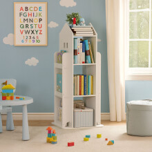 Neo White House Shaped 360 Rotating Kid's Children's Freestanding Bookshelf Bookcase 10 Shelf Shelve Space Saving Design