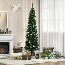 HOMCOM 6.5FT Artificial Slim Christmas Tree Holiday Home Décor with Pine Cones