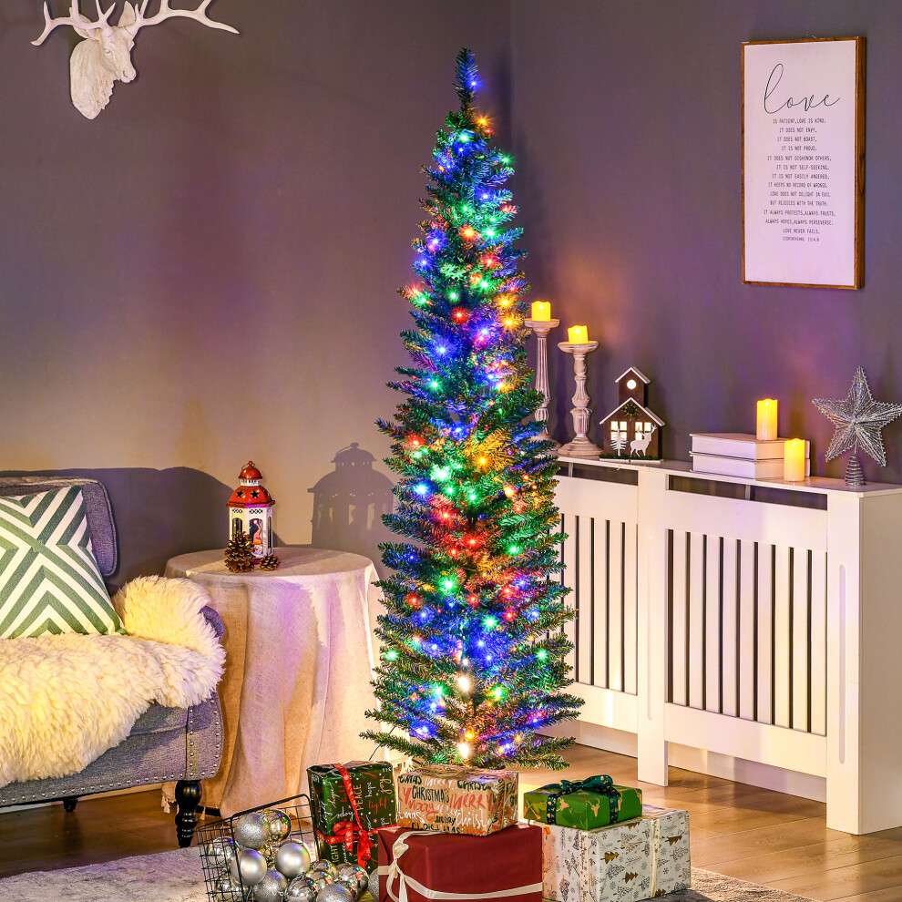 Homcom Green 6' Artificial Prelit Christmas Trees Holiday Décor With Colourful Led Lights, Pencil Shape, Steel Base | Aosom Uk - Image 4