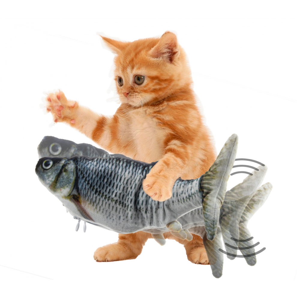Cat Flipping n Flopping Fish Cat Toy - Realistic Wiggling Interactive Automatic Motion Activate Motorized Plush Cat Toy