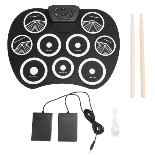 Electronic Roll Up Drum Set with 9 Pads, 7 Tones, 10 Rhythms, Recording 1