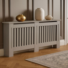 Neo Grey Decorative Radiator Cover Cabinet Wood Panel Oak Effect Top Slatted Front Compact Heater Design Console Table
