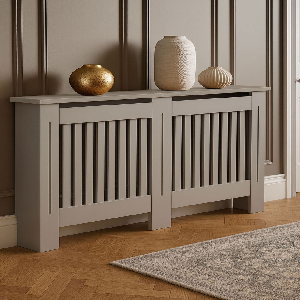 Neo Grey Decorative Radiator Cover Cabinet Wood Panel Oak Effect Top Slatted Front Compact Heater Design Console Table-image-OPC-PJFYYFJ-NEW