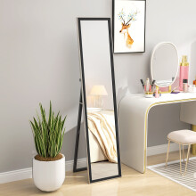 HOMCOM 831-866V80BK Full-Length Floor Mirror 157x37cm Black Glitter Frame, Wall/Leaning/Standing, Safe Shatter-Proof Glass